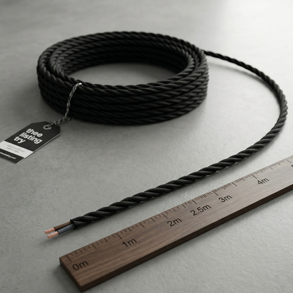 Vintage Black 2-Core Twisted Fabric Cable | 0.75mm Braided Cord for Pendant Flex ~1769