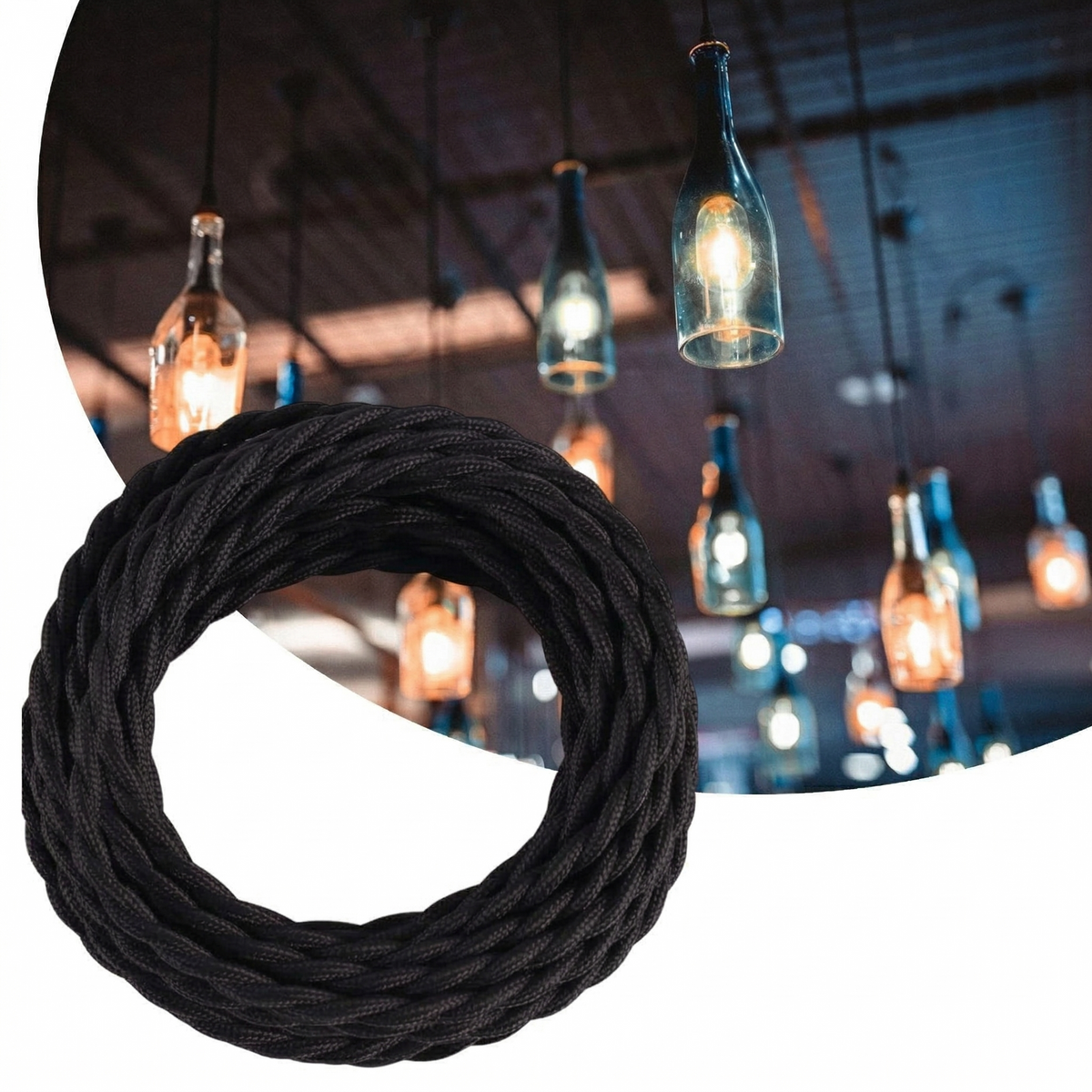 Vintage Black 2-Core Twisted Fabric Cable | 0.75mm Braided Cord for Pendant Flex ~1769